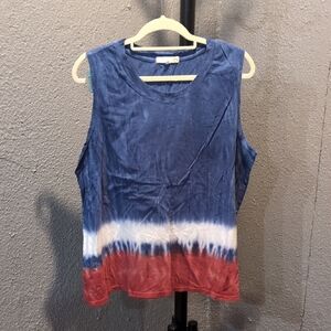 C&C California Blue and Red Tie-Dye Muscle Tee